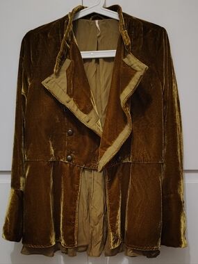Free People Faye Velvet Military Jacket Size XS Warm Tobacco Boho Peplum Coat